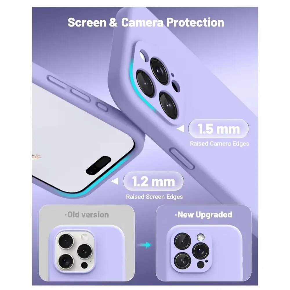 Light Purple iPhone 15 Pro Case Silicone, Magsafe, Shockproof, 2screen protector